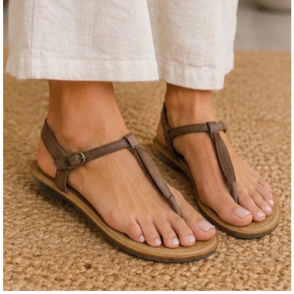 Sorel Bailee T strap Brown Leather Thong Sandals Shoes Women sz